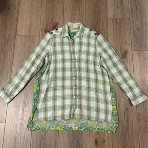 Anthropologie Artisan De Luxe Plaid Floral Mix Media Button Down Top
